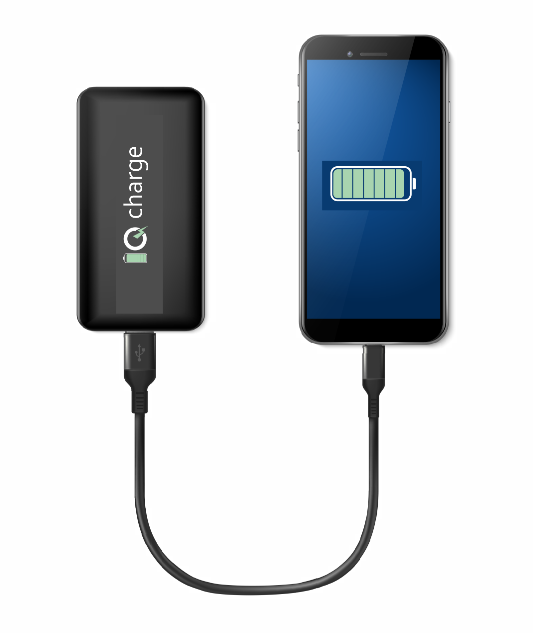 Originales IQ Charge Motiv: Powerbank mit einem Smartphone verbunden